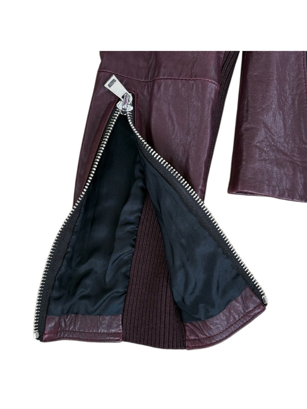 VINCE Lambskin Leather Two Tone Moto Jacket Black Burgundy Women’s Size M EUC - Picture 5 of 14